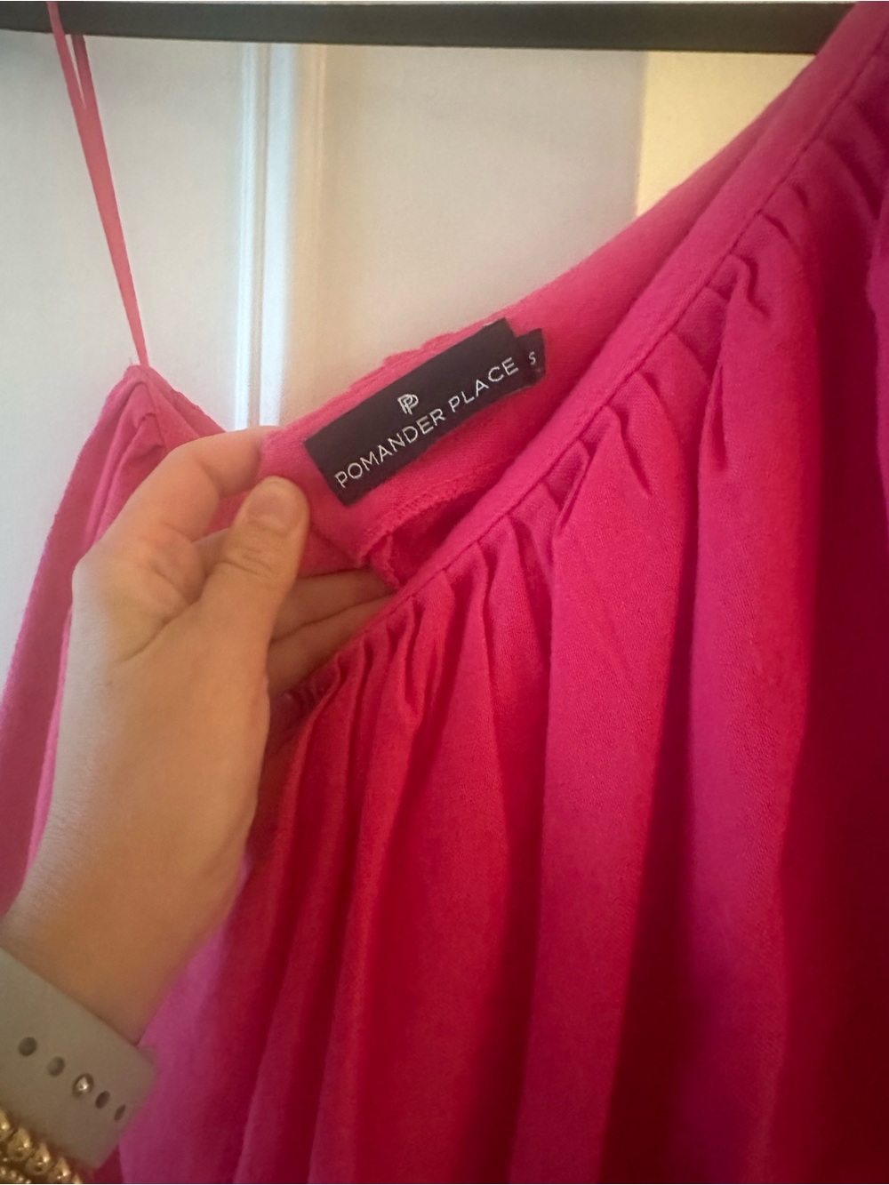 Pomander Place One-Shoulder Ruffle Dress in Hot Pink - Picture 3 of 3
